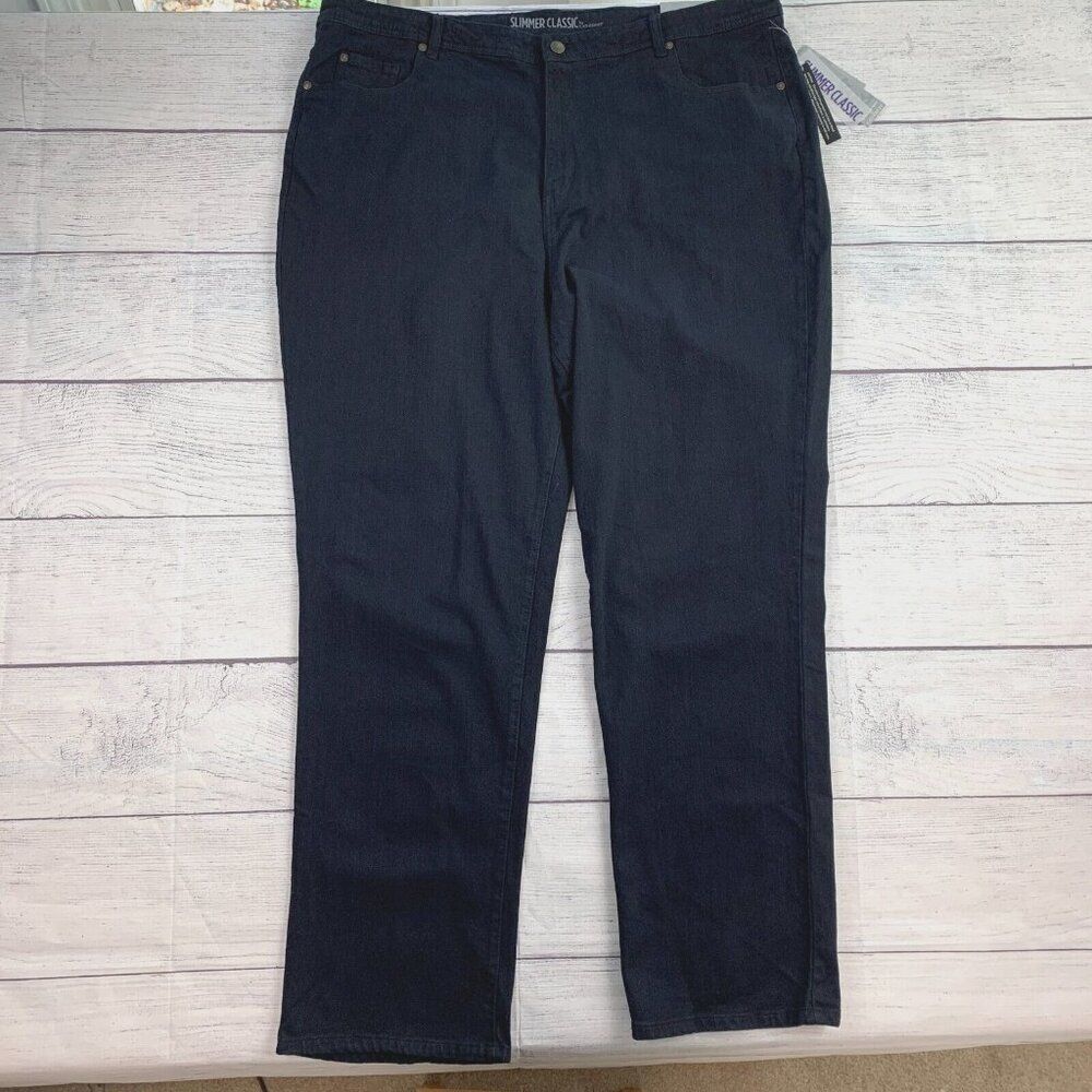 Catherines Jeans sz 26W Tall Slimmer Classic Straight Black Wash Inseam 33" NWT
